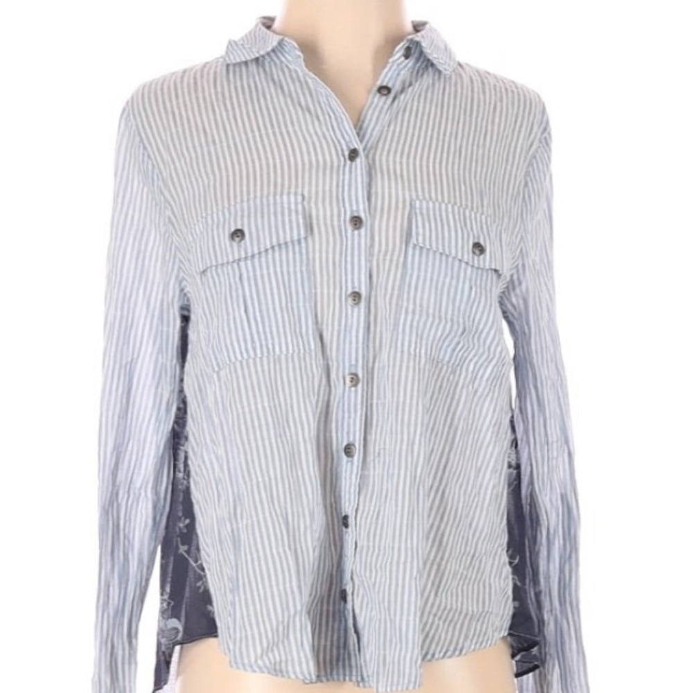 Free People Party in the Back Oxford Combo Button Down Shirt XS Cottagecore NWT